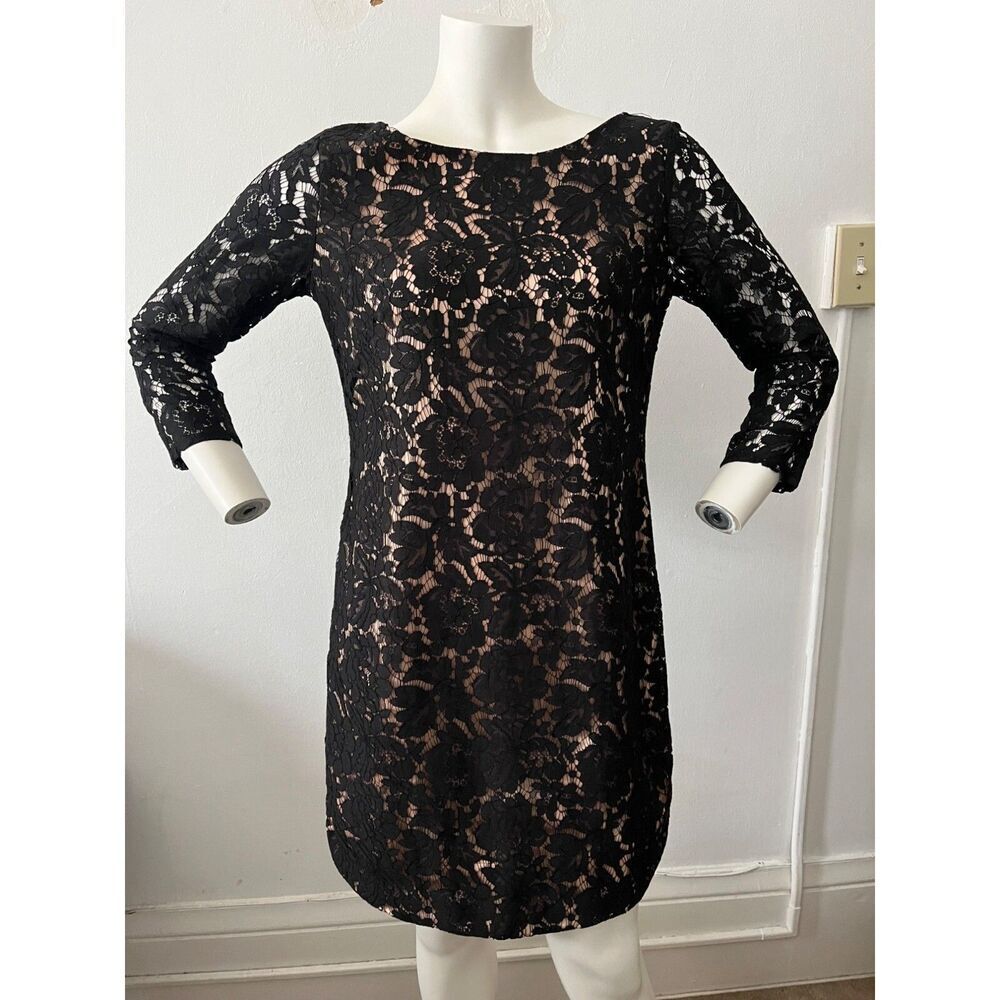 Vince Camuto Black Dress 6 Lace Sheath Dark Romantic Classic Modest Formal Event